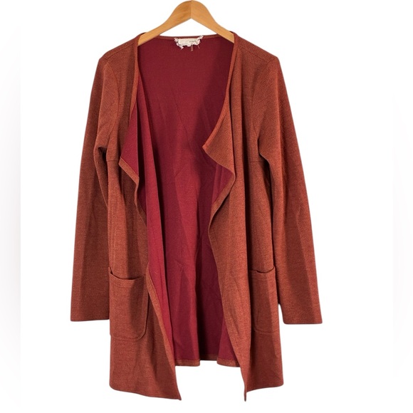 Areve Sweaters - A’reve | Burnt Orange front pockets long cardigan sweater